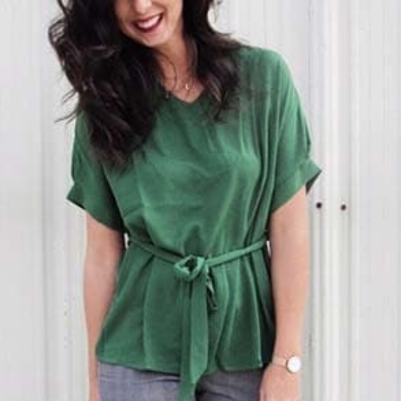 Shein | V-Neck Tie Waist Blouse - Picture 1 of 5